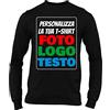 Incidiamo Maglietta Manica Lunga Nera T-Shirt Maniche Lunghe Uomo Personalizzata con Stampa Logo, Foto, Scritta Personalizzabile Taglia M