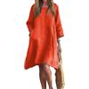 LUNULE Abito Casual da Donne in Cotone E Lino A Tinta Unita con Scollo Rotondo E Maniche A 3/4 Abiti Ampio al Ginocchio Abiti A Tunica Casual A Trapezio Comodo Abiti da Spiaggia Prendisole con Tasche