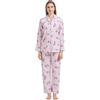 GLOBAL Set Pigiama da Donna 100% Cotone Manica Lunga Abbottonatura Pigiameria Femminile con Coulisse Set da Notte Morbido e Traspirante Pigiama da Donna,Fiore Rosa Cervo Bianco,S
