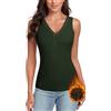 WOWENY Canottiera Termica da Donna con Pizzo, Senza Maniche, Invernale, con Scollo a V, in Pile, Verde Scuro, S