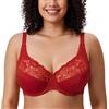 DELIMIRA Reggiseno Donna in Pizzo Taglie Forti Rosso Scuro 7F
