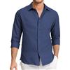 Aro Lora Camicie Cotone Uomo Manica Lunga Causal Estiva Risvolto Cotone Tinta Unita Casual da Spiaggia Blu Marina 3XL