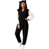 Fulidngzg Pigiama Intero Donna Invernale in Pile Calda con Zip Orecchie di Gatto Pigiami Coppia Animali Comodo Simpatico da Mamma e Figlia Uguale Elegante per Casa Natale Carnevale,Nero,L