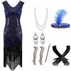 Generic Vestito CharIeston Donna Anni '20 con Perline Paillettes e Frange Abito Vintage Elegante Stile Grande Gatby Costume Flapper per CarnevaIe Halloween Feste a Tema Ballo in Maschera con (Blue, XXXXL)