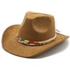 Lifup Cappello da Cowboy in Feltro per Uomo Donna, Classico Cappelli da Cowgirl Western a Tesa Larga con Fibbia e Cintura Marrone