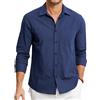 HISDERN Camicie in Lino e Cotone Uomo Manica Lunga Causal Bottoni Regular Fit Estiva Leggere Camicia Spiaggi Shirts con Taschino
