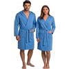 l&j Accappatoio Uomo Donna Unisex con Cappuccio in Microfibra, Morbido e Assorbente con Tasche e Cintura Ideale per Bagno, Spa, Piscina, Palestra, Sport, Blu (IT, Testo, L, Regular, Regular)