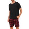 Leversic Pigiama Uomo Estivo Pigiami Corto Estivi Set Due Pezzi a Maniche Corte e Pantaloncini a Quadri S-4XL