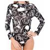 Bodywear Ltd - Body da donna, a maniche lunghe, elasticizzato, con stampa a collo alto, taglie dalla 38 alla 44