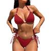 JFAN Costume da Bagno Donna Due Pezzi Sexy Halter Triangolo Bikini Donna Mare Curvy Brasiliana Imbottito Bikini Top e Vita Bassa Costume Perizoma Tie Laterale,Rosso,M