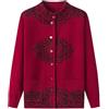 KIJSKKOPO Cardigan Donna Elegante,Maglioni Cardigan Lavorati A Maglia per Persone di Mezza età E Anziane, Rosso Girocollo Bottoni Peonia Fiore Cappotto in Maglia Jacquard con Tasca Vecchia Signora