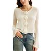 LIEROLYE Cardigan Con Volant Da Donna, Cardigan Con Bottoni E Fiori 3D, Maglione A Maniche Lunghe, Maglione Lavorato A Maglia Elegante E Confortevole Vestibilità Slim
