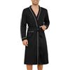 Lovasy Accappatoio Uomo Nido d'Ape Cotone Vestaglia Leggero in Maglia Waffle a Maniche Lunghe Morbido e Leggero Lunghezza al ginocchio Kimono con scollo a V e Cintura,A-Nero,XL