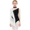 iiniim Vestito da Pattinaggio Artistico Bambine Body Classico Elastico Manica Lunga Danza con Gonna Tutu Abbigliamento Ballerina Bianco 5-6 Anni