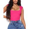 Aranmei Body da donna sexy causale con scollo quadrato senza maniche canotta body Teddy Clubwear per uscire,rosa,L