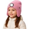 ATNKE Bambini LED Illuminato Berretto Cappello con Paraorecchie,USB Ricaricabile 4 LED Corsa Cappello Lampada Invernale Calda Pile Foderato Beanie Regali per Ragazzi e Ragazze/Pink