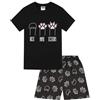 ThePyjamaFactory Pigiama corto in cotone con forbici di carta e gatto per bambine, Nero , 7-8 Years