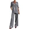 SoLu DAY8 Completo 2 Pezzi Elegante Donna Estivo Larghi Tailleur Camicia E Pantaloni Donna Taglia Forte Comoda Leggero Morbidi Casual Jogging (Grey, XXXL)