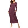 Sykooria Camicia da Notte Manica Lunga Donna a V Camice da Notte in Cotone Lungo Camicia da Notte Invernale con Tasche,Pigiama Comodo Ampio Tinta Unita Abbigliamentoda Casa a_Vino XL