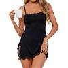 Aranmei Lingerie Sexy per Donna Babydoll in Pizzo Mini Chemise Pigiama da Notte da Sposa Camicia da Notte Nera S