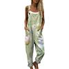 Generico Salopette Donna Estiva Lunga Tuta Intera in Lino e Cotone con Stampa Floreale Boho Chic Jumpsuit Gamba Larga Tasche Bretelle Regolabili Taglie Forti Mare Vacanza Comoda Baggy