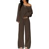 TFNOSIZE Completo Donna 2 Pezzi Coordinato con Maglia Maniche Lunghe e Pantaloni Larghi Vita Alta Stile Casual Elegante