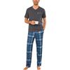 Leversic Pigiama Uomo Estivo con Maniche Corte Scollo a V Pantaloni Lunghi a Contrasto a Quadri Comodo 440-Grigio L