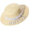 XITEA Cappello di paglia da sposa con perle per matrimoni, addio al nubilato, cappelli panama intrecciati a mano, cappello di paglia da spiaggia per addio al nubilato, Cappello da sposa, Taglia unica