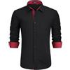 Enlision Camicia Nero Uomo Manica Lunga Matrimonio Camicia Uomo Button Down Gemelli Camicia Uomo Nero con Tasca per Formale Casual L
