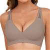 Xnova Donna Reggiseno Senza Ferretto Morbido Imbottito Push Up Reggiseni Senza Cuciture Minimizer Traspirante Bralette con Scollo a V Coppa Piena, Grigio, XL