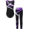 Freebily Body da Ginnastica Artistica Bambini Ragazzi con Leggings Sportivi Body da Ballo Latino Americano Tango Tuta da Danza Classica Balletto Leotards Jumpsuit Sportiva Viola 13-14 anni