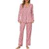 LUBOT Pigiama Donna in Cotone Leggero Estivo 100% Tessuto - Completo 2 Pezzi Manica Lunga con Bottoni, Anti-Sgualcitura & Traspirante, per Notte e Casa