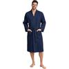 Morgenstern Accappatoio Uomo Leggero Nido d'Ape di Cotone con Collo a Kimono Vestaglia Estiva Blu Navy Taglia L