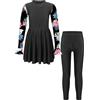Mufeng Burchini Costume da Bagno Musulmano per Bambina Costume Intero a Manica Lungs con Pantaloni Costume da Bagno Islamico Protezione Rash Guard Beachwear Nero 11-12 Anni