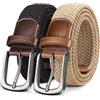 KEMISANT Cintura Uomo 2 Pezzi, Cinture Elastica Intrecciata da Uomo e Donna,35mm(Nero/Beige,140cm/52-56vita regolabile)