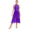 Freebily Abito da Ballo per Donna Latino Americano Vestito da Ballo Valzer Tango Balletto Leotard Body Ginnastica Abito da Danza Classica Lirica Costume da Competizione Viola M
