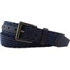 TigerTie Cintura elastica di alta qualità con fibbia in acciaio inossidabile e applicazioni in vera pelle, larghezza 35 mm blu scuro. 100 cm vita = 115 cm lunghezza Totale