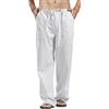 Casuayaloo Pantaloncini in lino da uomo, pantaloni da yoga casual in cotone a vestibilità sciolta, estate, spiaggia, gambe dritte, pantaloni, colori solidi, pantaloni con coulisse, Bianco, XL