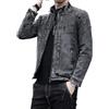 Valtorixia Giacca di jeans da uomo con colletto alla coreana giacca di jeans leggera invecchiata da motociclista sottile con cerniera cappotto caldo, Nero sottile, XL