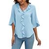 Blooming Jelly Blooming Jelly Camicette eleganti e casual da donna, con maniche a 3/4, scollo a V e volant, camicie da lavoro, estive, alla moda, per donne in carriera, Azzurro chiaro, M