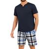 Leversic Pigiama Uomo Estivo Pigiami Corto Scollo a V Abbigliamento da Casa in Due Pezzi Comodo Morbido S-3XL