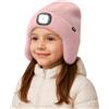 ATNKE Bambini LED Illuminato Berretto Cappello con Paraorecchie,USB Ricaricabile 4 LED Corsa Cappello Lampada Invernale Calda Pile Foderato Beanie Regali per Ragazzi e Ragazze/Bean Paste Pink