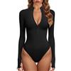 GJY Body da donna con cerniera monopezzo, a maniche lunghe, con chiusura lampo, Nero, XL