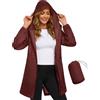 CMTOP Giacca Impermeabile Donna Cappotto Leggero e Ripiegabile Giacche Antipioggia Con Cappuccio Trench Sottile e Portatile Rain Jacket Primavera Estate per Viaggi e Ciclismo(Bordeaux, M)