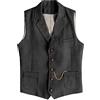 AeoTeokey - Gilet da uomo in tweed a spina di pesce western, in stile slim fit, di lana, Nero , M