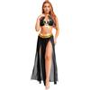MSemis Vestito Danzatrice del Ventre da Donna 2 Pezzi Completo da Ballo Latino Tango Crop Top Reggiseno Gonna Lunga Abito da Ballo Indiano Arabo Costume Carnevale Halloween Nero S