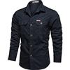 Generic Camicia da uomo a maniche lunghe con tasche multiple, camicia cargo casual in cotone per attività all'aperto, avventure nel fine settimana, escursionismo e campeggio, vestibilità comoda, Blu, XXL