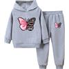 Freebily Completo Sportivo Bambina Foderato in Pile Tuta da Ginnastica Artistica con Stampa di Farfalle Tracksuit Autunno e Inverno Felpa con Cappuccio Pantaloni Sportivi Grigio 3-4 anni