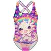 Generico Costume Nuoto Bambina Intero con Schiena a Croce, Stampa con Capibara, Fragole e Cuori, Tessuto Elasticizzato per Piscina, Mare, Vacanze e Feste Tematiche