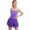 Freebily Abito da Pattinaggio Artistico Bambina Vestito da Balletto Danza Classica Ballerina con Strass Body Ginnastica Ritmica Costume da Ballo Lirico Contemporaneo Viola 11-12 Anni